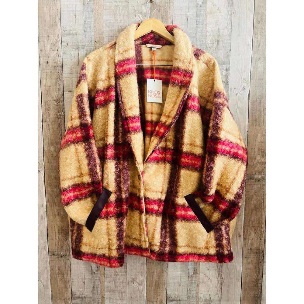 Knox Rose Women's Plaid Sweater Overcoat (Burgundy Plaid)